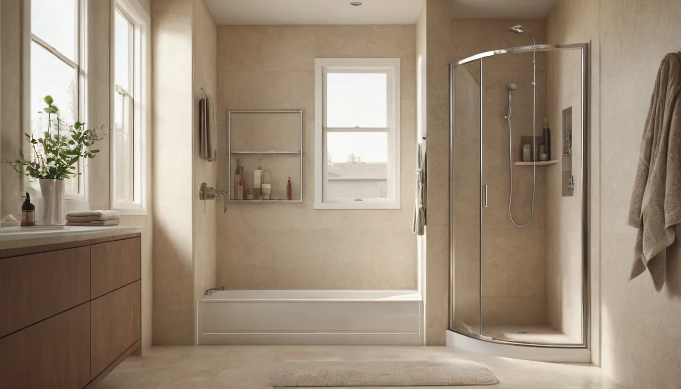 Smiling older homeowner stepping into a bright low-threshold walk-in shower with a bench and grab bar in a Norristown home